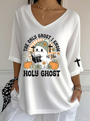 Women's Christian Halloween Print Casual T-shirt