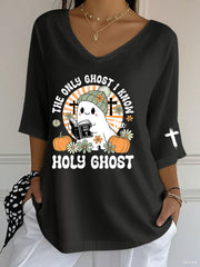 Women's Christian Halloween Print Casual T-shirt