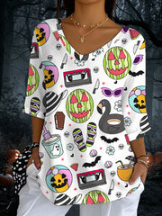 Women's Halloween print V-neck T-shirts