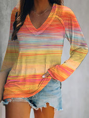 Women's Autumn Casual Gradient Double Layer Neck Long Sleeve T-Shirt