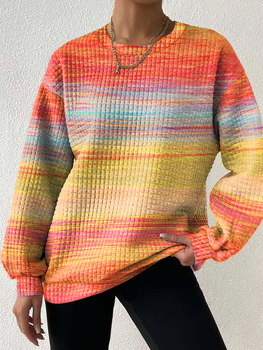 Women's Autumn Casual Gradient Long Sleeve Loose Top Checkered Oversized Sweatshirt