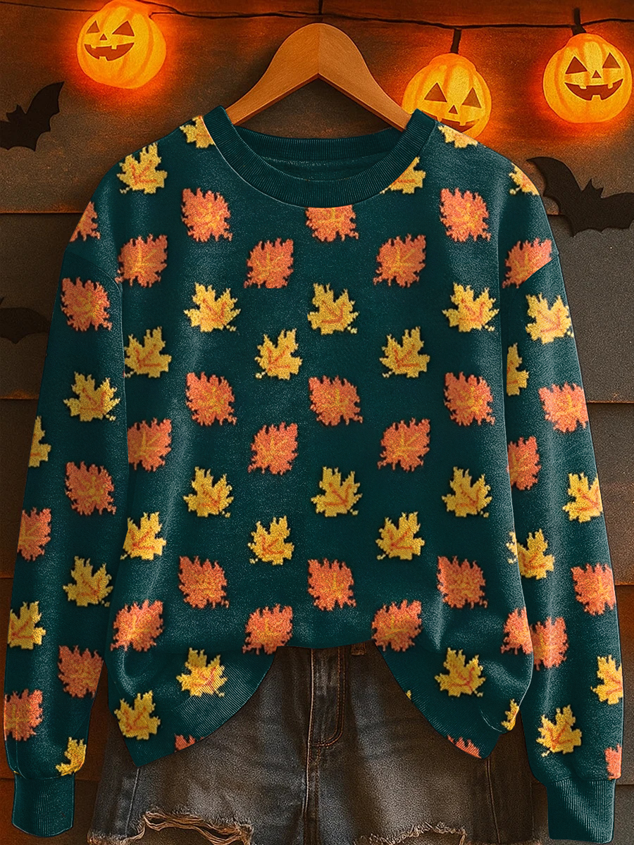 Women's Autumn Maple Leaf Print Casual Sweatshirt