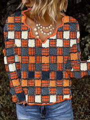 Women's Autumn plaid patchwork Print Top