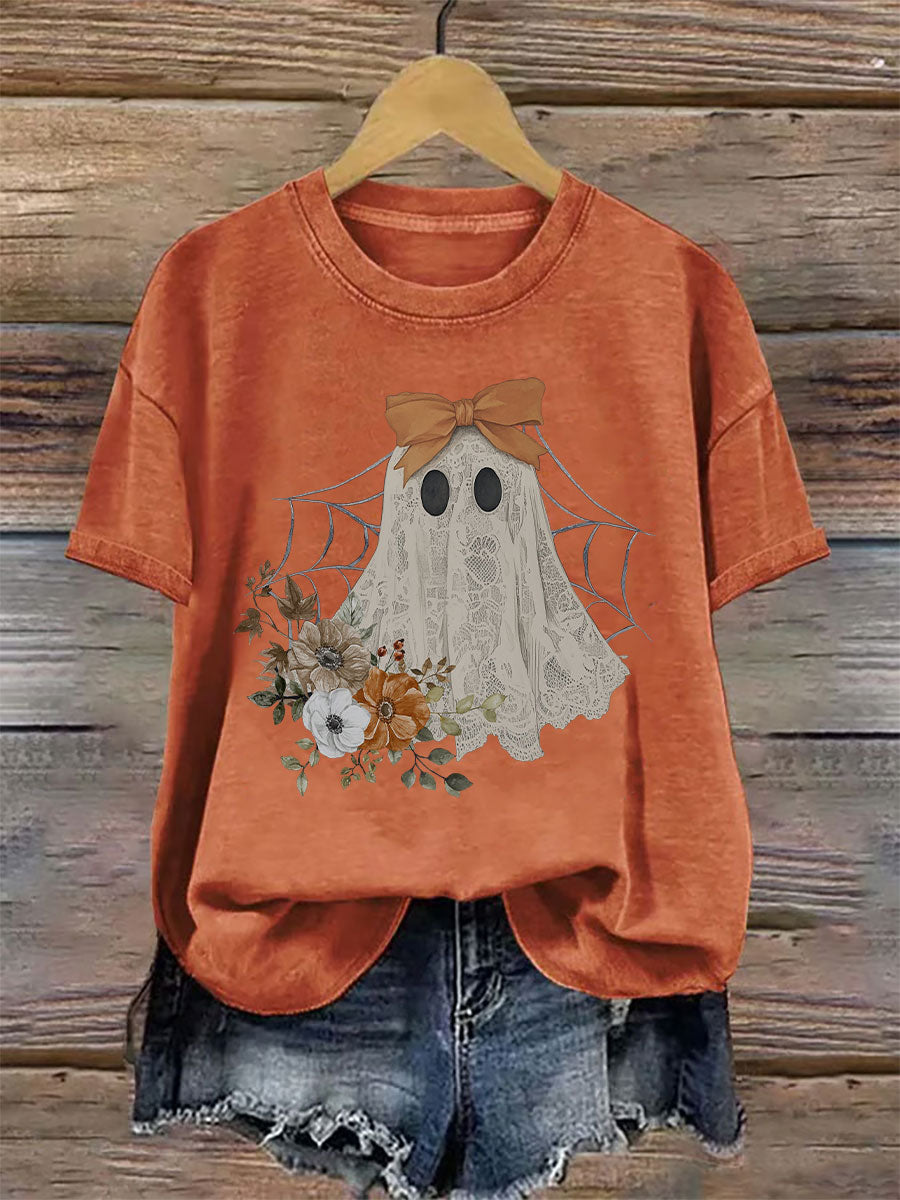 Women's Halloween Ghost Print Casual T-shirt