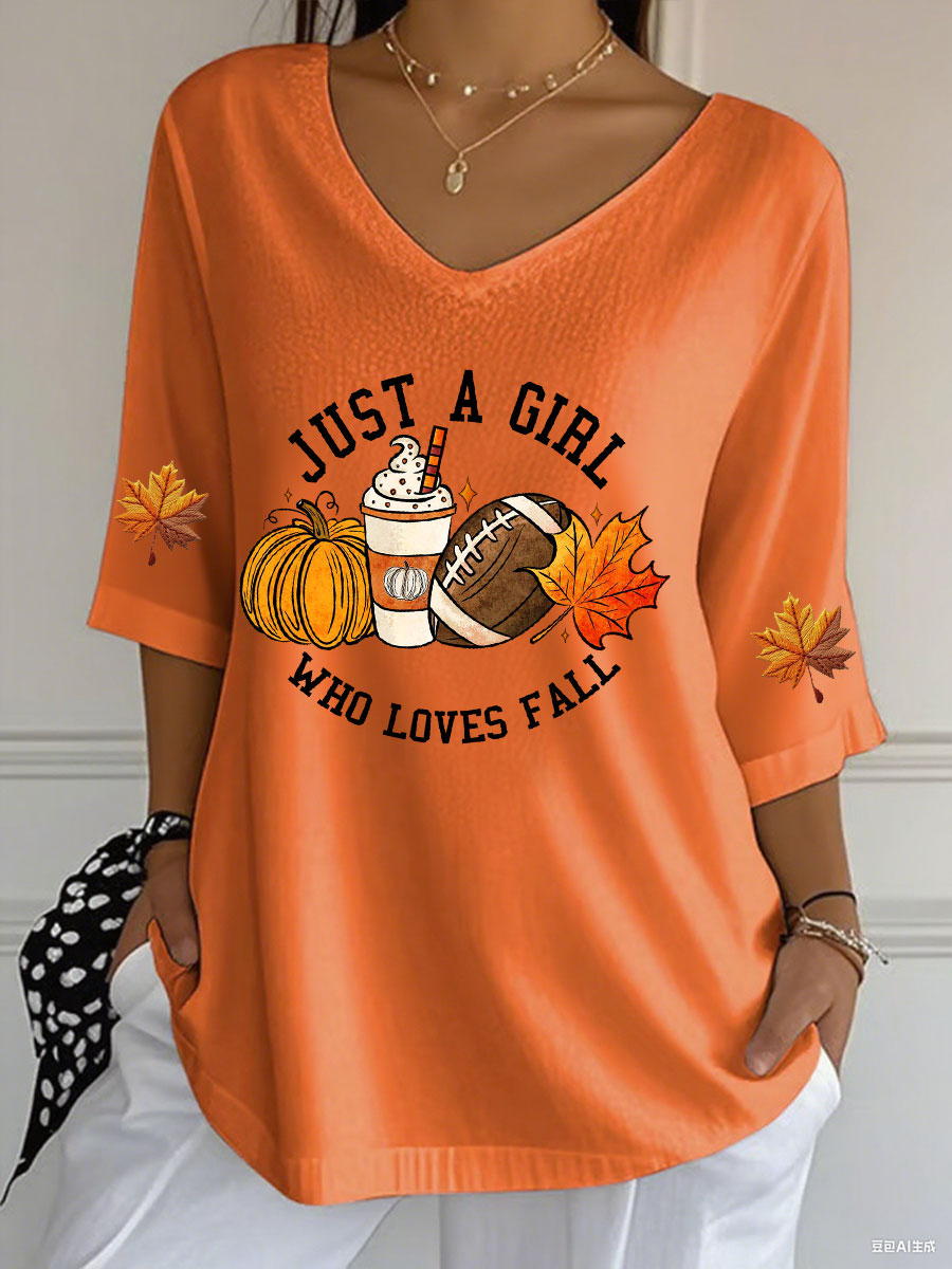 Women's Just A Girl Who Loves Fall Printed Casual T-shirt