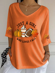 Women's Just A Girl Who Loves Fall Printed Casual T-shirt