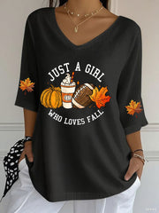 Women's Just A Girl Who Loves Fall Printed Casual T-shirt