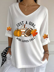 Women's Just A Girl Who Loves Fall Printed Casual T-shirt