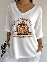 Women's Just A Girl Who Loves Fall Printed Casual T-shirt