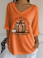 Women's Just A Girl Who Loves Fall Printed Casual T-shirt