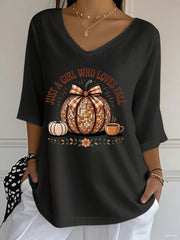 Women's Just A Girl Who Loves Fall Printed Casual T-shirt