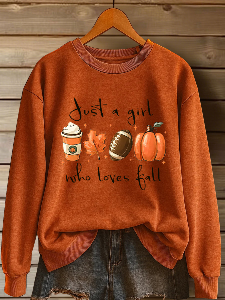 Women's Just A Girl Who Loves Fall Printed Casual Sweatshirt