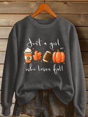 Women's Just A Girl Who Loves Fall Printed Casual Sweatshirt