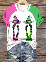 Women's Halloween Wicked Witch Legs Print T-Shirt