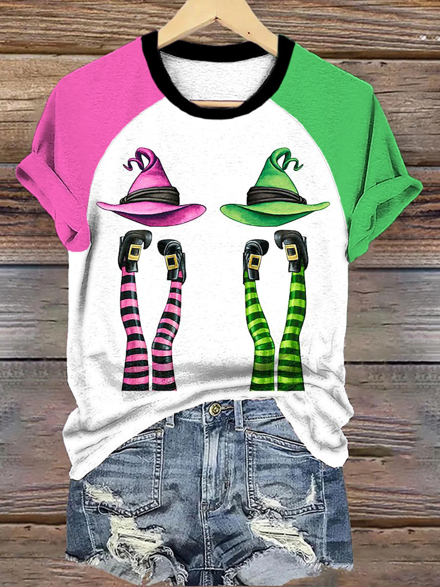 Women's Halloween Wicked Witch Legs Print T-Shirt