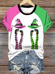 Women's Halloween Wicked Witch Legs Print T-Shirt