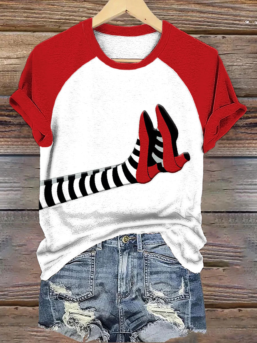 Women's Halloween Wicked Witch Legs Print T-Shirt