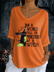 Women's Vintage Halloween Witch Print Mid Sleeve T-Shirt