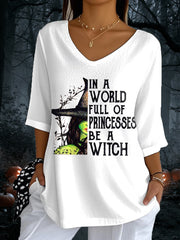 Women's Vintage Halloween Witch Print Mid Sleeve T-Shirt