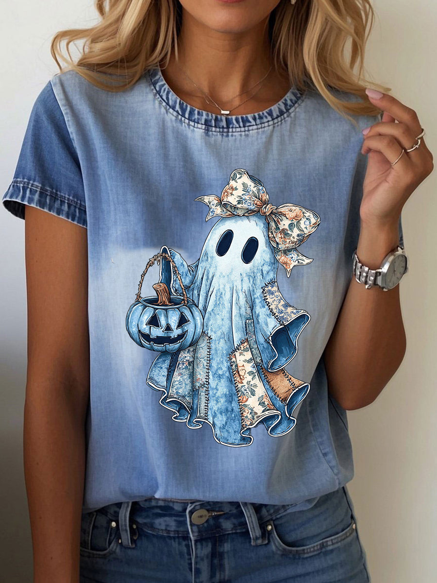 Women's Ghost Print Casual T-shirt