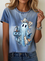 Women's Ghost Print Casual T-shirt