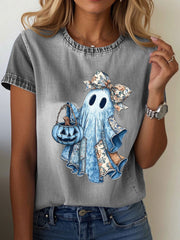 Women's Ghost Print Casual T-shirt