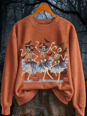 Women's Halloween Dancing Skeletons Pumpkin Sweatshirt