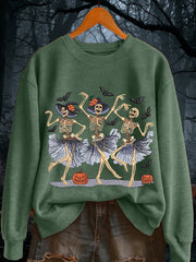 Women's Halloween Dancing Skeletons Pumpkin Sweatshirt
