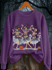 Women's Halloween Dancing Skeletons Pumpkin Sweatshirt