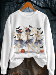 Women's Halloween Dancing Skeletons Pumpkin Sweatshirt
