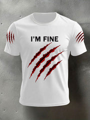 Men's Funny Halloween I'm Fine Scratch Print Casual Tee