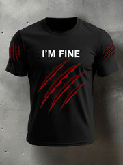 Men's Funny Halloween I'm Fine Scratch Print Casual Tee