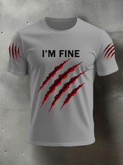 Men's Funny Halloween I'm Fine Scratch Print Casual Tee