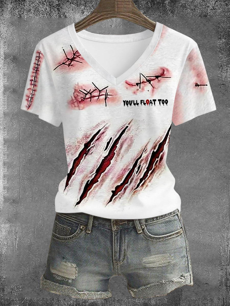 Women's Horror Halloween You'll Float Too Blood Stain Short Sleeve T-shirt