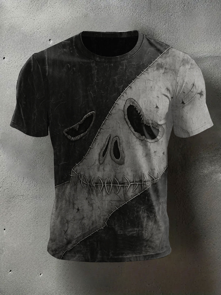 Men's Halloween Ghost Face Print Casual Tee