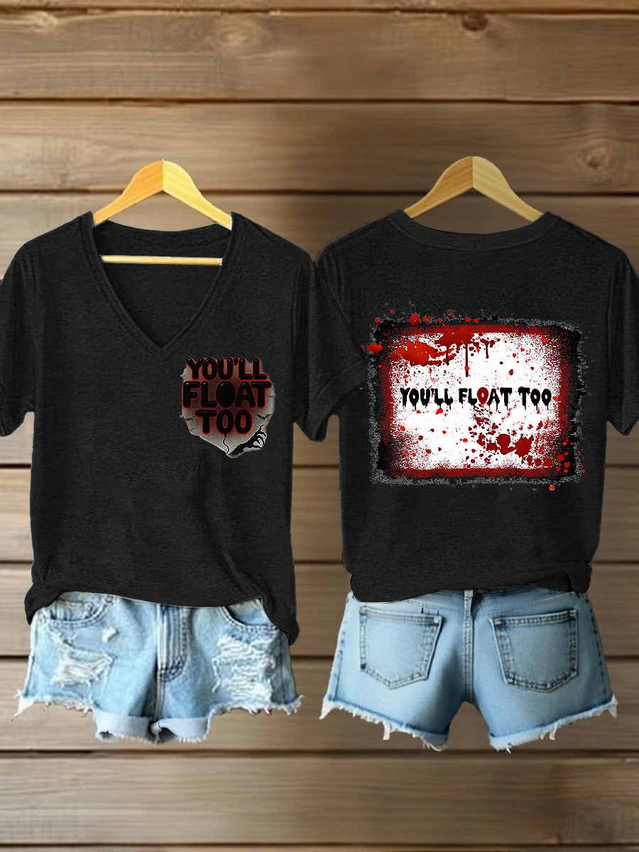 Women's Horror Halloween You'll Float Too Blood Stain Short Sleeve T-shirt