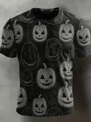 Men's Halloween Spooky Jack-O-Lantern Face Print Casual Tee