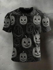 Men's Halloween Spooky Jack-O-Lantern Face Print Casual Tee