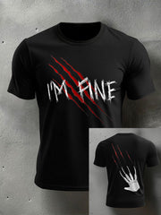 Men's Funny Halloween I'm Fine Scratch Print Casual Tee