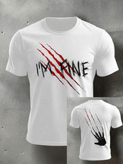 Men's Funny Halloween I'm Fine Scratch Print Casual Tee