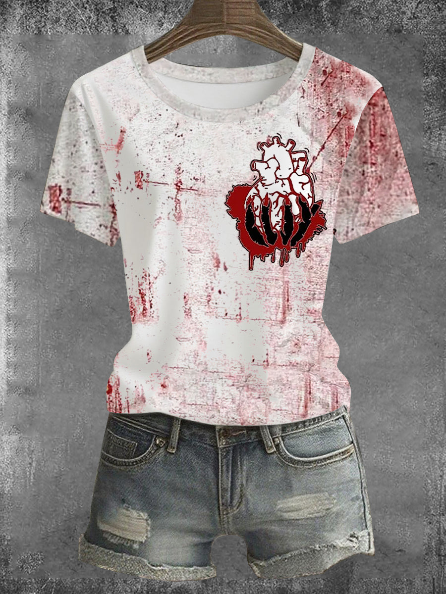 Women's Horror Halloween You'll Float Too Blood Stain Short Sleeve T-shirt
