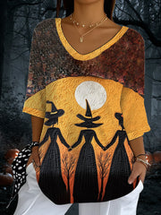 Women's Halloween Witch Print Casual Half Sleeve Top