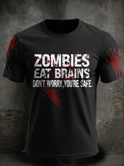 Men's Halloween Funny Zombies Eat Brains Printed T-shirt
