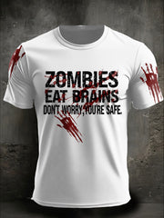 Men's Halloween Funny Zombies Eat Brains Printed T-shirt