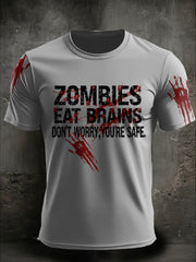 Men's Halloween Funny Zombies Eat Brains Printed T-shirt