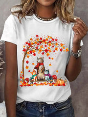 Women's It’s Fall Y’all Cute Cat Printed  Short Sleeve T-Shirt