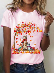 Women's It’s Fall Y’all Cute Cat Printed  Short Sleeve T-Shirt