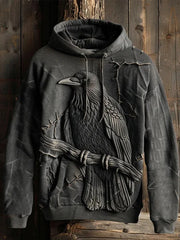 Men's Halloween Raven Print Hooded Sweatshirt
