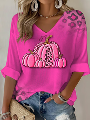 Women's Breast Cancer Pink Pumpkin Print Casual T-shirt
