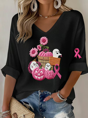 Women's Breast Cancer Pink Pumpkin Print Casual T-shirt